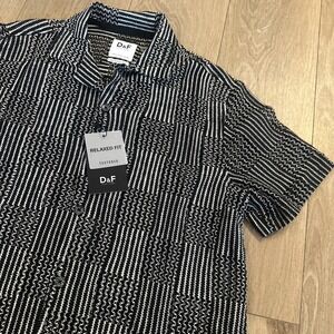 Denim & Flower Ricky Singh Textured Relaxed Fit SS Button Open Knit Shirt Medium